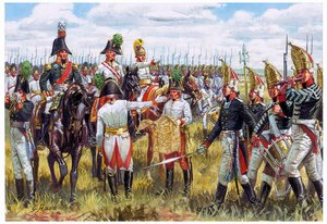 Ensimmäinen valtakunta: Valtakunta: Itävallan ja Venäjän kolmannen koalition esikunta vuonna 1805 - Ensimmäinen valtakunta: Itävallan ja Venäjän yleisesikunta vuonna 1805 - Kuvitus: Giuseppe Rava tekijältä Giuseppe Rava