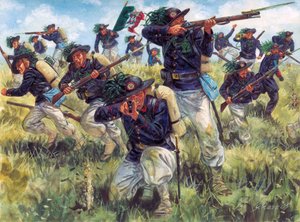 Italian vuoden 1859 kampanja (Italian toinen itsenäisyyssota): Italian armeijan bersaglieri (bersaglierit) toiminnassa - Italian toinen itsenäisyyssota (Ranskan ja Itävallan sota, Itävallan ja Sardinian sota, Itävallan ja Piemonten sota tai Italian sota 18 tekijältä Giuseppe Rava