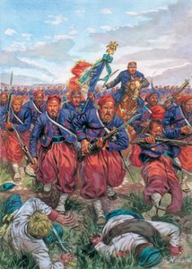 Italian vuoden 1859 kampanja (Italian toinen itsenäisyyssota): Napoleon III:n Ranskan armeijan Zouaves-joukkojen hyökkäys Solferinon taistelussa 24.6.1859 - Italian toinen itsenäisyyssota (Ranskan ja Itävallan sota, Itävallan ja Sardinian sota, Itävallan j tekijältä Giuseppe Rava