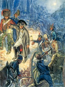 Preussin ja Puolan kampanja: Auerstedtin taistelun aattona 14/10/1805 - Keisari Napoleon I yönä ennen Jena-Auerstedtin (Jena Auerstedt) taistelua Preussin armeijaa vastaan 14. lokakuuta 1805 - Kuvituskuva tekijältä Giuseppe Rava