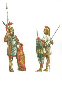 Roomalainen triarius ja Hannibalin espanjalainen jalkapallosotilas tekijältä Giuseppe Rava