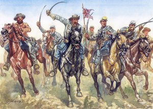 Secession War (1861-1865) - Amerikan sisällissota: Konfederaation ratsuväki hyökkää - Kuvitus: Giuseppe Rava tekijältä Giuseppe Rava