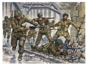Toinen maailmansota: Englantilaisia laskuvarjojääkäreitä, lempinimeltään "Punaiset paholaiset", operaatio Market Gardenissa Hollannissa syyskuussa 1944 - Toinen maailmansota: Market Garden -operaatiossa punaisina paholaisina tunnettuja englantilaisia lasku tekijältä Giuseppe Rava