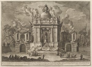 Aesculapiukselle omistettu temppeli "Chinea"-festivaalia varten tekijältä Giuseppe Vasi after Giuseppe Palazzi