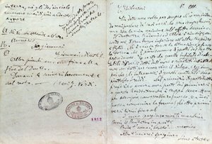 Giuseppe Verdin käsinkirjoitettu kirje Aida-librettojen kirjoittajalle Antonio Ghislanzonille