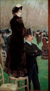 Kilpailut Bois de Boulognessa Katsojia katsomassa hevoskilpailuja tekijältä Giuseppe or Joseph de Nittis