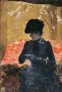 Nainen punaisella sohvalla tekijältä Giuseppe or Joseph de Nittis