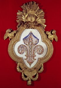 Fleur de France, sukupuu, jossa on kolmetoista muotokuvaa Ludvig XV:stä (1710-74) ja hänen jälkeläisistään fleur-de-lysin muotoisessa kehyksessä, 1765 (kulta ja emali)