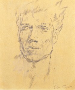 Miehen pää, n. 1920 (hiili paperilla) tekijältä Glyn Warren Philpot