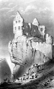Chateau de Crussol, Saint-Peray, Ranska, 1800-luku. tekijältä Godard Q. des Augustins