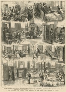 Charing Crossin sairaalan uudelleen avaaminen Walesin prinssin ja prinsessan toimesta (kaiverrus).