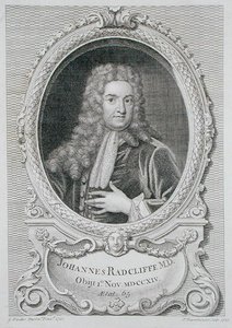 John Radcliffen (1650-1714) muotokuva julkaisusta "Plans, Sections and Elevations of the Radcliffe Library", kaiverrus Pierre Fourdrinier (k.1758) 1747 (kaiverrus)