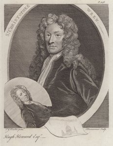 Sir Christopher Wren, englantilainen arkkitehti ja Hugh Howard, englantilainen taiteilija ja keräilijä (kaiverrus)