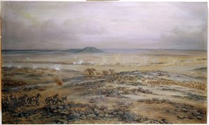 Hyökkäys Cronjen joukkoja vastaan Vedute Driftissä lähellä Paardebergiä, 1900 tekijältä Godfrey Douglas Giles