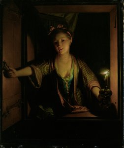 Tyttö ikkunan ääressä (öljy laudalle) tekijältä Godfried Schalcken