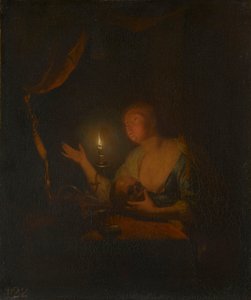 Katuva Magdaleena kynttilänvalossa tekijältä Godfried Schalcken