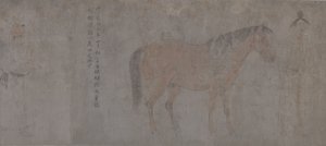 Yksityiskohta Five Tribute Horses -hevosesta (muste ja väri paperille)
