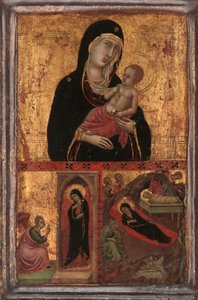 Madonna ja lapsi ilmestyksen ja syntymän kanssa, n. 1310-15. tekijältä Goodhart Master