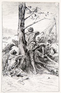 Kuvitus teoksesta "With Wolfe in Canada, or Winning of a Continent", kirjoittanut G.A. Henty, pubi. Blackie and Son Ltd., 1887 tekijältä Gordon Frederick Browne
