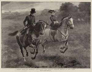 Iloisia päiviä Windsorissa, Queen ja Prince Consort ratsastavat puistossa tekijältä Gordon Frederick Browne