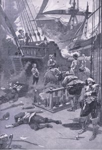 Camperdownin taistelu 29.-31. heinäkuuta 1653, kuvitus brittiläisistä taisteluista maalla ja merellä, 1915 tekijältä Gordon Frederick Browne
