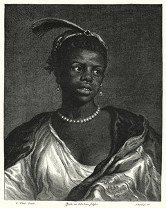 Mustan naisen muotokuva (kaiverrus) tekijältä Govaert (after) Flinck
