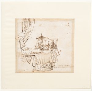 Tutkija istuu pöydän ääressä, jonka päällä on suuri kirja. tekijältä Govaert (attr. to) Flinck