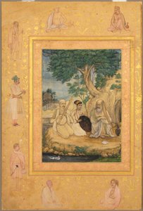 Sivu Late Shah Jahan -albumilta: Prince and Ascetics, c. 1630.