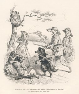 Eläimet metsästäjissä. Vinjetit kuvittanut JJ Granville. Andrew