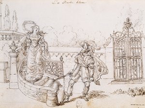 Siniparta, kuvitus Charles Perraultin (1628-1703) sadulle, kaiverrus Grandvillen (1803-1847) tekijältä Grandville
