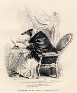 Raven kirjoitus. Vinjetit kuvittanut JJ Granville. Kaiverrus allekirjoitettu Andrew, Best ja Leloir osiossa "Muistoja vanhasta varisesta", jonka PJ Stahl on kirjoittanut "Kohtauksia eläinten yksityisestä ja julkisesta elämästä". Paris, J. Hetzel ja Paulin tekijältä Grandville
