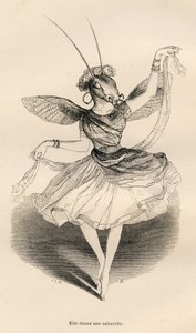 aVa ballar una saltarelle. Miniatures il·lustrades per JJ Granville. Gravat signat Andrew, Best i Leloir a la part titulada "Les aventures d