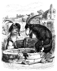 Le fox et le goat: La Fontainen satu, kuvittanut Grandville.