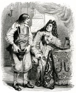 Le savetier et le financier: La Fontainen satu, jonka on kuvittanut Grandville.
