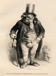 Korppikotka kiinteistönomistajana. JJ Granvillen kuvittamat pikkukuvat. Kaiverrus allekirjoitettu Andrew, Best ja Leloir PJ Stahlin kirjoittamassa osassa "History of a jänis" "Kohtauksia eläinten yksityisestä ja julkisesta elämästä". Paris, J. Hetzel ja Pa tekijältä Grandville