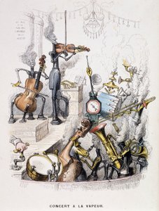 Muusikot muuttuivat koneiksi ja antavat "" Concert à la steam -konsertin" - Grandvillen "" Un autre monde" -kirjassa 1800-luvun lopulla. tekijältä Grandville