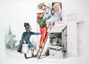 Sieppaus tai Ovela Ruki, karikatyyri Les Metamorphoses du Jour -sarjasta, uusintapainos vuonna 1854 (värinen kaiverrus) tekijältä Grandville