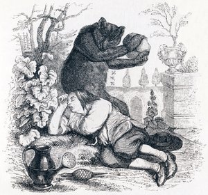 Karhu ja puutarhan rakastaja - La Fontainen Fables tekijältä Grandville