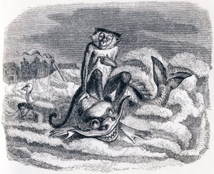 Aasi ja delfiini (Le singe et le dauphin) - La Fontainen tarinoita tekijältä Grandville
