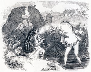Kaksi härkää ja sammakko - La Fontainen Fables tekijältä Grandville