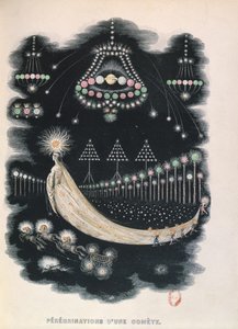 Komeetan muutto, mahdollisesti matkamuisto Halleysin komeetta vuodelta 1834. 1849 tekijältä Grandville