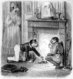 Apina ja kissa, kuvitus "Fables" of La Fontainen (1621-95), julkaisija H. Fournier Aine, 1838