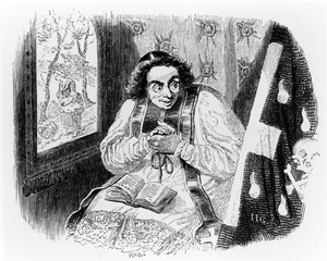 Pappi ja ruumis, kuvitus La Fontainen "Fables" -teokseen, julkaisija H. Fournier Aine, 1838.
