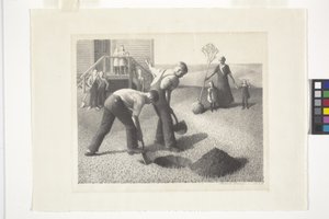 Puiden istutusryhmä (litografia) tekijältä Grant Wood