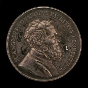 Michelangelo Buonarroti, 1475-1564, italialaisen taiteilijan etupuoli, 1673. tekijältä Gérard Léonard Hérard