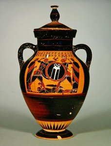 Vatsa-amfora, joka kuvaa Priamust ja Akhilleusta, noin 550 eKr. (keraaminen) (katso myös 288279 ja 293741-42) tekijältä Greek