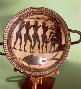Kuppi, jossa Ulysses sokaisee Polyphemuksen, mustahahmokeramiikka, Kreikka, Kreikan sivilisaatio, 6. vuosisata eKr. tekijältä Greek