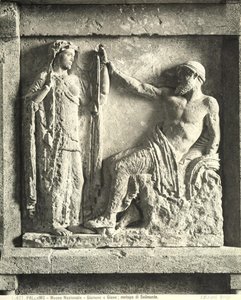 Zeus ja Hera, metooppi E-temppelistä Selinuntessa, Sisiliassa (marmori) (m/v kuva) tekijältä Greek