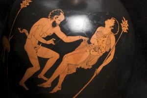 Yksityiskohta punaisesta hahmosta, kyykyssä oleva lekyytti (terrakotta) (ks. myös 325673) tekijältä Greek School