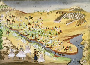 Ensimmäinen taistelu kreikkalaisten ja turkkilaisten välillä Alamanan sillalla vuonna 1821, Kreikan vapaussodan kuvahistoriasta tekijältä Greek School